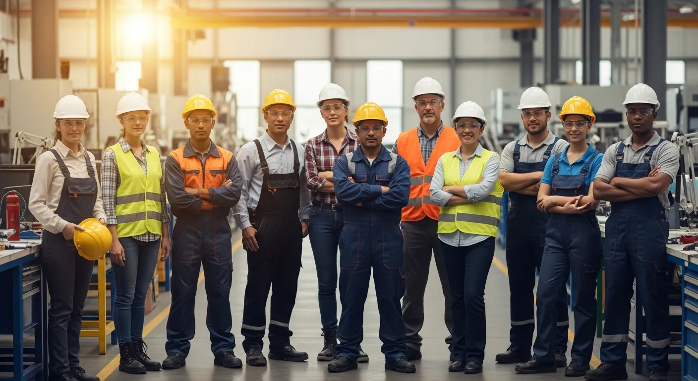 Professionelles Team aus Industriearbeitern und Ingenieuren - Personaldienstleistung